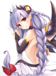 Rule 34 | 1girl, back, bankoku ayuya, bow, braid, bridal gauntlets, butt crack, elf, hair bow, hair ornament, light purple hair, light valkyrie (p&amp;d), long hair, pointy ears, puzzle &amp; dragons, solo, valkyrie (p&amp;d), wings, yellow eyes