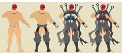 Rule 34 | 1boy, absurdres, ass, bara, bare shoulders, black headband, bulge, cape, character name, chest harness, clothing cutout, crotchless, crotchless pants, crow (siranui), facial hair, flat color, from behind, full body, fundoshi, goatee, green eyes, grey pants, gyee, harness, headband, highres, hip vent, huge filesize, japanese clothes, kunai, looking at viewer, male focus, male underwear, muscular, muscular male, musso (gyee), navel, oversized object, pants, pectorals, red hair, topless male, sidepec, standing, thick thighs, thigh cutout, thighs, torn clothes, underwear, underwear only, weapon, white male underwear