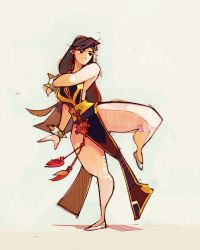 Rule 34 | action, alternate costume, alternate hairstyle, bracelet, capcom, china dress, chinese clothes, chun-li, dress, jewelry, leg lift, long hair, looking to the side, michaelfirman, official alternate costume, spiked bracelet, spikes, street fighter, thighs, white background