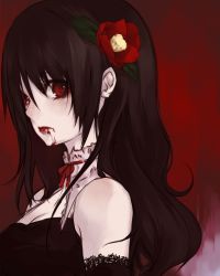 Rule 34 | 1girl, blood, blood on face, bow, brown hair, collar, flower, from side, goth fashion, itou nanami, long hair, lowres, original, pale skin, red eyes, ribbon, solo