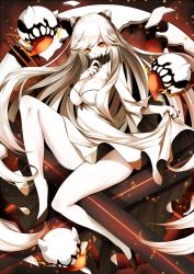 Rule 34 | 10s, 1girl, abyssal ship, breasts, cleavage, dress, female focus, horns, kantai collection, koruta (nekoimo), large breasts, long hair, midway princess, red eyes, solo, white hair