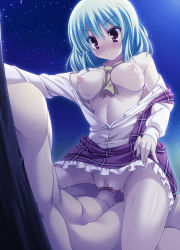 Rule 34 | 1boy, 1girl, ascot, assertive female, bare shoulders, blush, breasts, brown hair, censored, clothes lift, dress shirt, girl on top, green hair, hetero, highres, kazami yuuka, nipples, no bra, no panties, off shoulder, open clothes, open shirt, penis, plaid, plaid skirt, pointless censoring, pussy, red eyes, sex, shiny skin, shirt, short hair, skirt, skirt lift, smile, solo focus, straddling, touhou, vaginal, yayoi and nagi