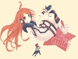 Rule 34 | 1girl, ahoge, bad id, bad pixiv id, belt, boots, dress, female focus, full body, gloves, headphones, headset, joints, kneehighs, long hair, red eyes, red hair, robot joints, senracemay, sf-a2 miki, socks, solo, star (symbol), striped clothes, striped gloves, striped socks, vocaloid, wrist cuffs