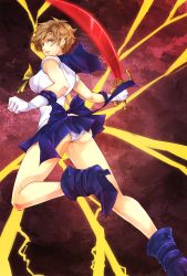 Rule 34 | 1990s (style), 1girl, absurdres, bishoujo senshi sailor moon, blue footwear, blue sailor collar, blue skirt, boots, bow, full body, highres, looking back, sailor collar, sailor uranus, short hair, skirt, solo, space sword, ten&#039;ou haruka, valconis, very short hair, yellow bow