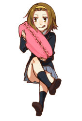 Rule 34 | 1girl, :q, brown eyes, brown hair, cookie, food, gime, hairband, k-on!, crossed legs, macaron, oversized object, school uniform, short hair, sitting, solo, tainaka ritsu, tongue, tongue out