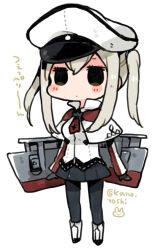 Rule 34 | 10s, 1girl, black pantyhose, blonde hair, blush stickers, capelet, chibi, full body, graf zeppelin (kancolle), hat, kano (coyotehunt), kantai collection, necktie, pantyhose, peaked cap, pleated skirt, sidelocks, skirt, solid circle eyes, solo, standing, twintails, white background