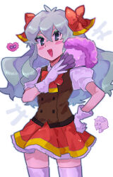 1boy 1girl blush blush_stickers bootler bow bow_(paper_mario) breasts chiimako dress facial_hair gloves green_hair hair_bow hand_fan holding holding_fan long_hair mario_(series) nintendo open_mouth paper_mario paper_mario_64 personification red_bow smile white_gloves