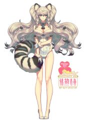 Rule 34 | 1girl, animal ear fluff, animal ears, arknights, bell, braid, breasts, character name, cleavage, closed mouth, duplicate, gloves, gluteal fold, grey eyes, grey hair, high heels, large breasts, leopard ears, leopard girl, leopard tail, leotard, long hair, pixel-perfect duplicate, pramanix (arknights), simple background, smile, solo, standing, tail, twintails, very long hair, white background, white footwear, white gloves, white leotard, yan wan