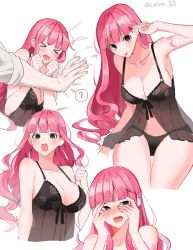 Rule 34 | 1boy, 1girl, black panties, blush, breasts, chemise, cleavage, dracule mihawk, joman, large breasts, lingerie, navel, negligee, one piece, open mouth, panties, perona, pink hair, tattoo, thigh gap, tongue, tongue out, underwear