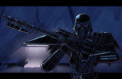 Rule 34 | 1other, bad deviantart id, bad id, deathtrooper, galactic empire, gun, helmet, holding, holding gun, holding weapon, josh burcham, letterboxed, looking at viewer, rain, rifle, rogue one: a star wars story, sniper rifle, solo, spacecraft, star wars, upper body, weapon
