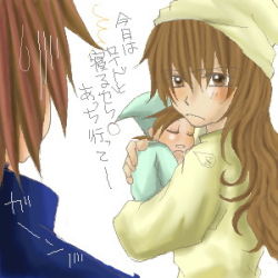Rule 34 | 00s, anna irving, baby, brown eyes, brown hair, family, frown, kratos aurion, lloyd irving, lowres, oekaki, sweatdrop, tales of (series), tales of symphonia, translation request