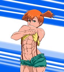 Rule 34 | 1girl, abs, absurdres, ambientx7, creatures (company), game freak, highres, md5 mismatch, misty (pokemon), muscular, muscular female, navel, nintendo, pokemon, pokemon (anime), pokemon (classic anime), self-upload, side ponytail, solo, standing, tomboy, undressing