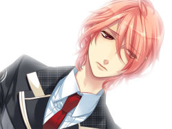 Rule 34 | 1boy, aozora hayato, collared shirt, dress shirt, game cg, looking at viewer, male focus, necktie, red necktie, shirt, simple background, solo, starry sky (game), white background, white shirt