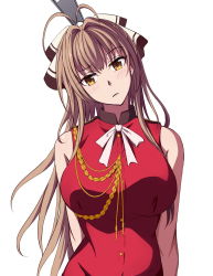 Rule 34 | 10s, 1girl, amagi brilliant park, antenna hair, arms behind back, bare shoulders, blush, breasts, brown eyes, brown hair, hair ribbon, head tilt, highres, huge breasts, illusionk, long hair, looking at viewer, oversized object, ribbon, sento isuzu, simple background, skinsuit, sleeveless, solo, standing, upper body, very long hair, white background, zipper, zipper pull tab