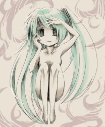 Rule 34 | 1girl, hatsune miku, nude, skinny, solo, starved, vocaloid