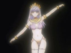 Rule 34 | 00s, 1girl, animated, animated gif, armband, armlet, bikini, black background, blue hair, bracelet, breasts, cleavage, dancer, dancing, dark-skinned female, dark skin, erola suppaatoka, female focus, gypsy, harem outfit, headdress, highleg, highleg bikini, highleg swimsuit, honoo no labyrinth, jewelry, labyrinth of flames, long hair, looking at viewer, looping animation, lots of jewelry, navel, neck ring, outstretched arms, purple bikini, revealing clothes, screencap, simple background, solo, standing, string bikini, swimsuit, thighhighs, thighlet, thong, tiara