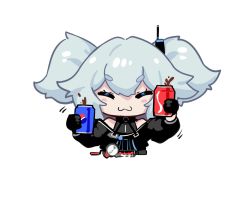 Rule 34 | 1girl, ^3^, blue hair, blush, build driver, can, chibi, coca-cola, cosplay, crossover, drink, drink can, girls&#039; frontline, highres, holding, kamen rider, kamen rider build, kamen rider build (cosplay), kamen rider build (series), pa-15 (girls&#039; frontline), pepsi nex, shanyao jiang tororo, simple background, soda can, twintails, upper body, white background