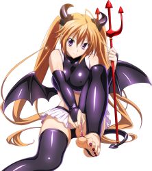 Rule 34 | 10s, 1girl, ahoge, artist request, barefoot, black panties, black thighhighs, breasts, breasts apart, bridal gauntlets, covered erect nipples, crop top, demon girl, demon horns, demon tail, demon wings, fake horns, feet, hair ornament, high school dxd, highres, holding, holding weapon, horns, large breasts, long hair, looking at viewer, microskirt, nail polish, no shoes, orange hair, panties, pleated skirt, polishing, purple eyes, shidou irina, shiny clothes, shiny skin, shirt, sitting, skirt, sleeveless, sleeveless shirt, smile, solo, tail, tank top, thighhighs, toeless legwear, toenail polish, toenails, toes, transparent background, twintails, underwear, very long hair, weapon, white skirt, wings