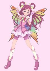 Rule 34 | 00s, 1girl, arm warmers, bad id, bad pixiv id, bike shorts, bike shorts under skirt, boots, butterfly wings, cure dream, dress, earrings, galaxea, gradient background, hair ornament, hair rings, high heels, highres, insect wings, jewelry, long hair, looking at viewer, magical girl, multicolored wings, pink background, pink dress, pink eyes, pink hair, pink shorts, pink skirt, pink theme, precure, ribbon, shorts, shorts under skirt, skirt, smile, solo, vest, wings, yes! precure 5, yes! precure 5 gogo!, yumehara nozomi