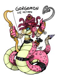 Rule 34 | 1girl, bow (weapon), breasts, digimon, digimon (creature), drill, female focus, highres, lamia, large breasts, medusa (mythology), monster girl, original, snake girl, snake hair, solo, tongue, tongue out, weapon
