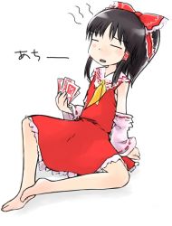 Rule 34 | 1girl, = =, arm support, ascot, barefoot, black hair, blush, bow, capelet, detached sleeves, female focus, full body, hair bow, hair tubes, hakurei reimu, hot, kashmir, leaning back, ofuda, ponytail, simple background, sitting, sketch, solo, spread legs, touhou, white background