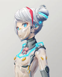 Rule 34 | 1girl, blue eyes, blue hair, bodysuit, bow, bowtie, breasts, commentary request, earpiece, earrings, hair bun, highres, jewelry, looking at viewer, mask, mouth mask, multicolored hair, original, red hair, see-through, see-through bodysuit, see-through mask, shiny clothes, silver hair, single hair bun, skin tight, small breasts, solo, streaked hair, yumikoyama49