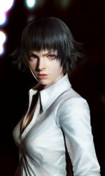 Rule 34 | 00s, 1girl, 3d, absurdres, black hair, breasts, capcom, devil may cry, devil may cry (series), devil may cry 3, heterochromia, highres, lady (devil may cry), lips, scar, short hair, small breasts, solo