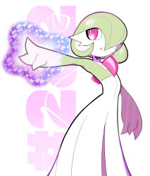 Rule 34 | 1girl, artsy-rc, bright pupils, creatures (company), fewer digits, game freak, gardevoir, gen 3 pokemon, highres, nintendo, parted lips, pink eyes, pokedex, pokedex number, pokemon, pokemon (creature), signature, solo, standing, triangle mouth, white pupils
