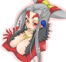 Rule 34 | 1990s (style), 1girl, breast hold, breasts, cleavage, crossed arms, dissidia final fantasy, dress, facial mark, final fantasy, final fantasy viii, grey hair, jewelry, kitsuki (chaotic-v), large breasts, long hair, necklace, solo, ultimecia, yellow eyes