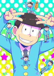 Rule 34 | 10s, 6+boys, :3, brothers, brown eyes, brown hair, closed eyes, double v, formal, grin, male focus, matsuno choromatsu, matsuno ichimatsu, matsuno jyushimatsu, matsuno karamatsu, matsuno osomatsu, matsuno todomatsu, mini person, miniboy, multiple boys, necktie, open mouth, osomatsu-kun, osomatsu-san, osomatsu (series), polka dot, polka dot background, sextuplets, siblings, smile, sousui hani, star (symbol), suit, v