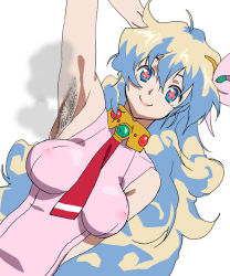 Rule 34 | 00s, 1girl, arm up, armpit hair, armpits, breasts, female focus, gizumo, long hair, looking at viewer, nia teppelin, simple background, smell, smile, solo, tengen toppa gurren lagann, white background