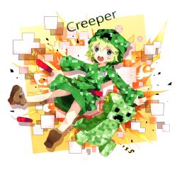 Rule 34 | androgynous, bad id, bad pixiv id, blue eyes, boots, character name, creeparka, creeper, dynamite, explosion, explosive, full body, gender request, green hair, hood, hoodie, minecraft, personification, rooseputo 02, solo
