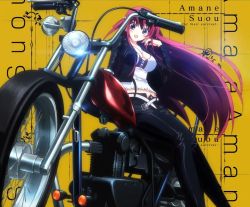 Rule 34 | 10s, 1girl, breasts, grisaia (series), grisaia no kajitsu, large breasts, long hair, looking at viewer, motor vehicle, motorcycle, open mouth, smile, solo, standing, stitched, suou amane, third-party edit, vehicle, very long hair