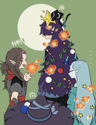 Rule 34 | 4boys, absurdres, black cat, blue menouu, blush, brown hair, cat, christmas, christmas ornaments, christmas tree, fengxi (the legend of luoxiaohei), flower, green background, grey hair, highres, leaf, long hair, long sleeves, luo xiaohei, luo xiaohei (cat), luo xiaohei zhanji, luozhu (the legend of luoxiaohei), multiple boys, open mouth, pointy ears, profile, purple hair, short sleeves, smile, star (symbol), xuhuai (the legend of luoxiaohei)