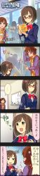 Rule 34 | 10s, 2girls, 5koma, brown hair, character name, cinderella girls gekijou, colorized, comic, disguise, fang, glasses, highres, honda mio, idolmaster, idolmaster cinderella girls, long image, maekawa miku, multiple girls, official art, short hair, tall image, translation request, yellow eyes