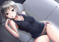 Rule 34 | 10s, 1girl, anastasia (idolmaster), breasts, female pubic hair, idolmaster, idolmaster cinderella girls, jewelry, lace, lace-trimmed panties, lace trim, necklace, panties, pubic hair, pubic hair peek, short hair, silver hair, solo, underwear, yuo0