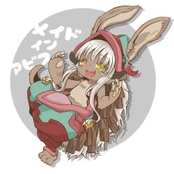 Rule 34 | 10s, artist request, brown eyes, rabbit, furry, highres, made in abyss, nanachi (made in abyss), open mouth, white hair