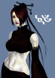 Rule 34 | 00s, 1girl, avantttgardeee, detached sleeves, final fantasy, final fantasy x, hair over one eye, lipstick, looking at viewer, lulu (ff10), makeup, mole, simple background, solo, square enix, tagme
