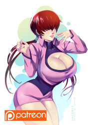 Rule 34 | 1girl, breasts, cleavage, hair over eyes, large breasts, long hair, ponytail, red hair, shermie (kof), skirt, tagme, the king of fighters
