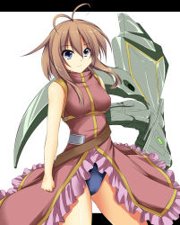 Rule 34 | 1girl, antenna hair, belt, blue eyes, brown hair, clenched hands, hoshizuki (seigetsu), letterboxed, original, sleeveless, solo