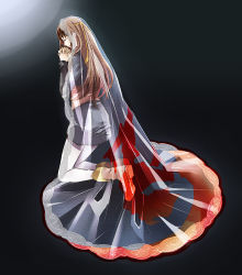 Rule 34 | 1girl, brown hair, cape, circlet, closed mouth, commentary request, dress, ei (fran3bon), closed eyes, gensou suikoden, gensou suikoden i, long hair, odessa silverberg, solo, veil