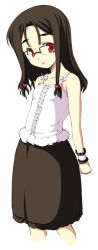 Rule 34 | 1girl, bare shoulders, black hair, glasses, kirin kakeru, looking at viewer, original, red eyes, skirt, solo, standing