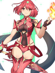 Rule 34 | aegis sword (xenoblade), breasts, fire, highres, large breasts, pyra (xenoblade), red eyes, red hair, short hair, sword, weapon, xenoblade chronicles (series), xenoblade chronicles 2, yaizaberry
