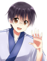 Rule 34 | 1boy, black hair, brown eyes, gintama, glasses, japanese clothes, kimono, male focus, maruki (punchiki), shimura shinpachi, short hair, solo, waving