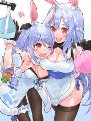 Rule 34 | 2girls, animal ear fluff, animal ears, apron, blue hair, braid, breasts, carrot, carrot hair ornament, coat dress, dress, food-themed hair ornament, fur-trimmed gloves, fur scarf, fur trim, gloves, hair ornament, highres, hololive, mature female, mother and daughter, multicolored hair, multiple girls, pantyhose, pekomama, rabbit-shaped pupils, rabbit ears, rabbit girl, red eyes, short eyebrows, strapless, strapless coat, strapless dress, symbol-shaped pupils, thick eyebrows, twin braids, two-tone hair, usada pekora, usada pekora (1st costume), virtual youtuber, waterring, white hair