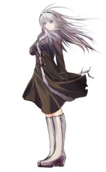 Rule 34 | 00s, blue eyes, boots, clannad, coat, dormant wing, hairband, long hair, sakagami tomoyo, silver hair, solo