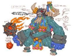 Rule 34 | cloak, concept art, crown, dragon: marked for death, facial hair, fire, horns, inti creates, mask, monster, official art, ogre, ogre king (dmfd), ogre prince (dmfd), pointy ears, teeth, weapon