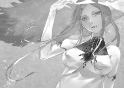 Rule 34 | 10s, 1girl, android, breasts, breasts apart, elbow gloves, gloves, greyscale, hadaly lilith (shisha no teikoku), hat, highres, long hair, looking at viewer, monochrome, parted lips, redjuice, shisha no teikoku, sleeveless, smile, solo