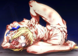 Rule 34 | 1girl, abuse, after rape, aftersex, ahoge, artoria pendragon (all), artoria pendragon (fate), ass, bad end, beaten, blonde hair, blood, breasts, broken, broken bone, brutal, clitoris, death, defeat, drooling, fate/stay night, fate (series), female focus, floor, from behind, guro, hair tie, injury, lying, nipple stimulation, nipple torture, nipples, nude, open mouth, peeing, peeing self, pokonyan, pupiless eyes, pussy, recolored, ryona, saber (fate), saliva, simple background, solo, spread legs, sword, tears, tongue, twisted neck, twisted torso, uncensored, weapon