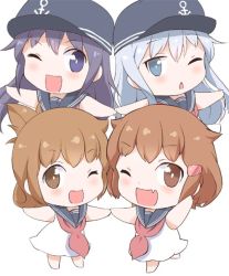 Rule 34 | 10s, aged down, akatsuki (kancolle), chibi, fang, gale kawaii, hibiki (kancolle), holding hands, ikazuchi (kancolle), inazuma (kancolle), kantai collection, neckerchief, red neckerchief, simple background, skin fang, white background